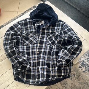 Black and Blue Lightweight Shirt Jacket with Hood